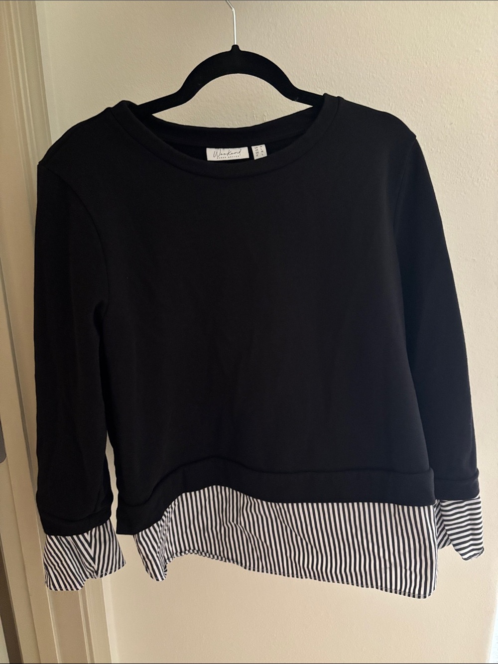 Susan Graver layered-look top w/striped hem & sleeves